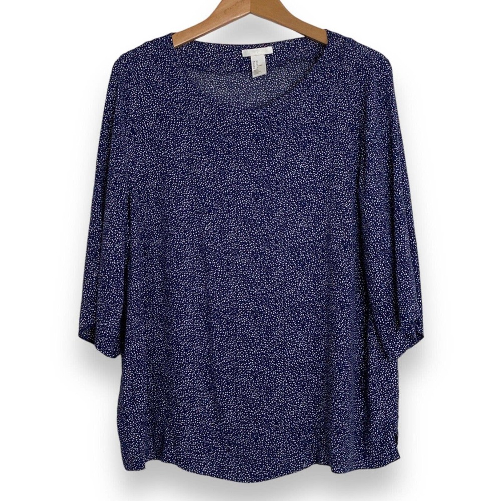 H&M Size 14 Women's Blouse Top Navy Blue Polkadots‎ print 3/4 sleeve lightweight